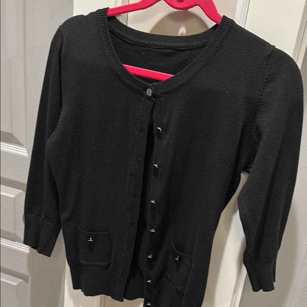 New York & Company Black Cardigan Sweater with 3/4 Long Sleeves and Button-Up